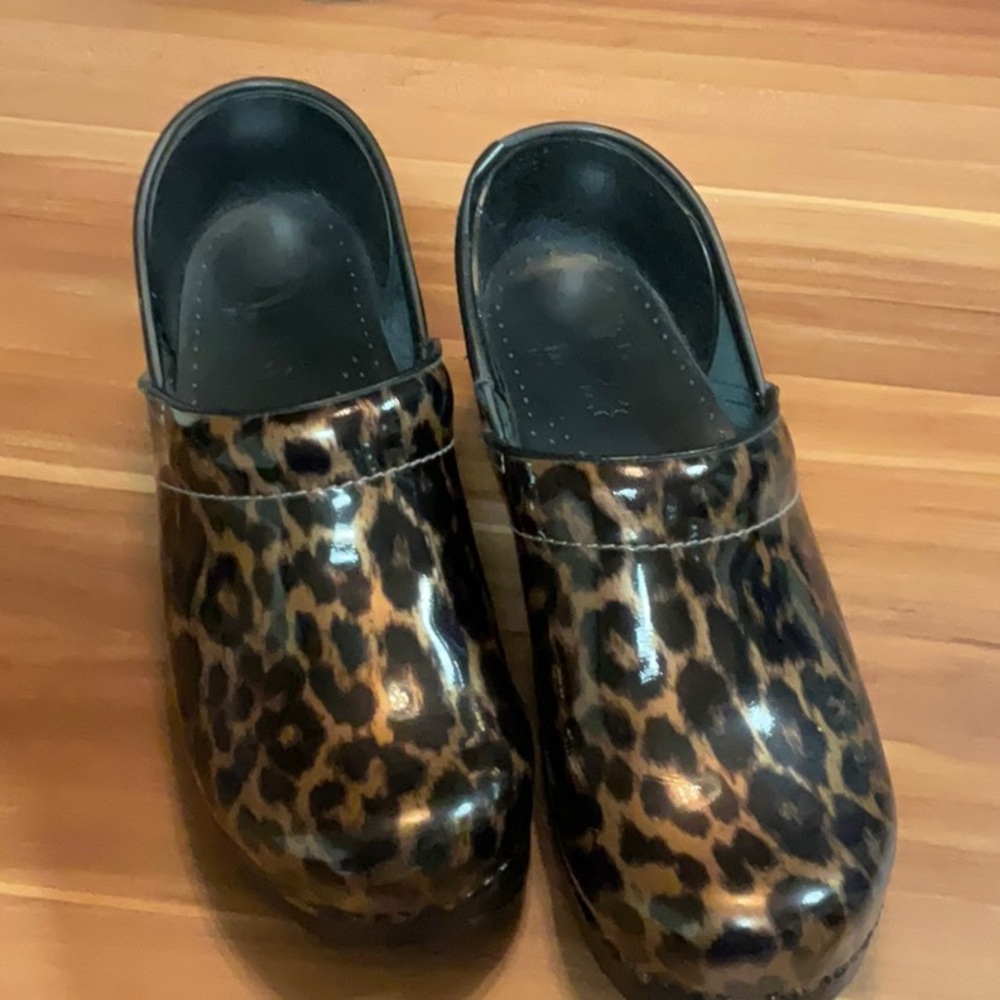 Dansko Leopard Print Professional Patent Clogs